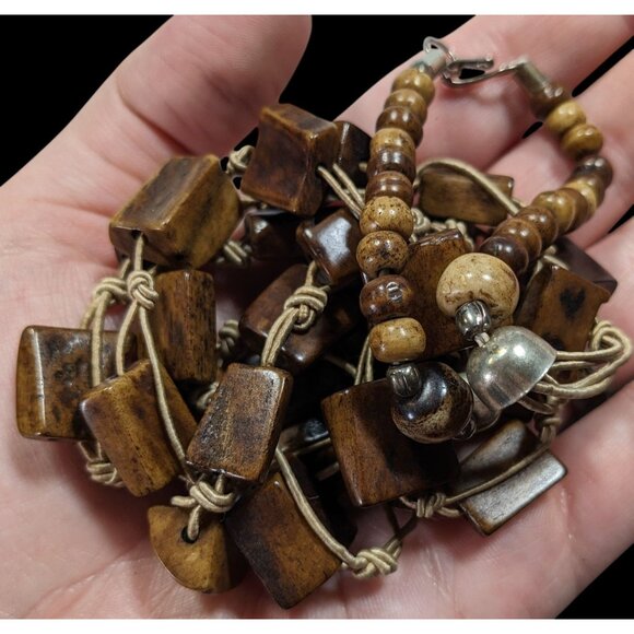 Vintage Rustic Brown Ox Bone Beaded Necklace - Picture 3 of 6